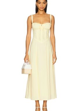 SNDYS. Alessia Drop Waist Dress in Lemon.